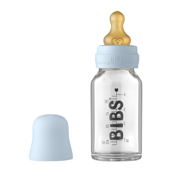 Bibs Sutteflaske Glas - Anti Kulik - 110 ml - Naturgummi - Baby Blue