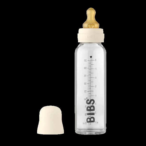 7: Bibs Sutteflaske Glas - Anti Kulik - 225 ml - Naturgummi - Ivory