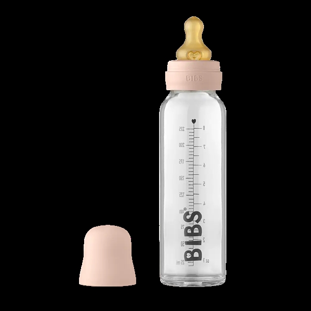 6: Bibs Sutteflaske Glas - Anti Kulik - 225 ml - Naturgummi - Blush