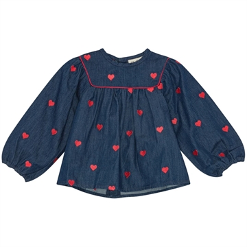 Flöss Bluse - Amee Blouse - Mid Blue Heart - Hjerter