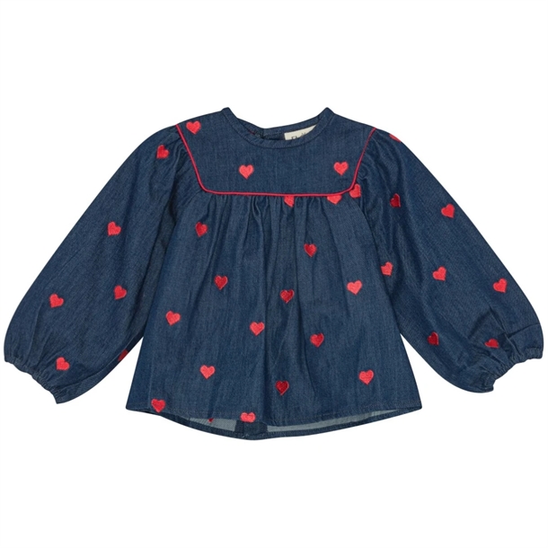 Flöss Bluse - Amee Blouse - Mid Blue Heart - Hjerter