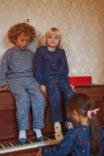 Flöss Bukser - Amee Pants - Mid Blue Heart - Hjerter