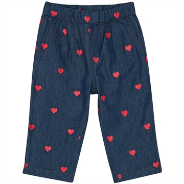 Flöss Bukser - Amee Pants - Mid Blue Heart - Hjerter
