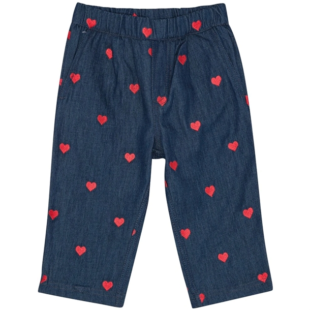 Flöss Bukser - Amee Pants - Mid Blue Heart - Hjerter