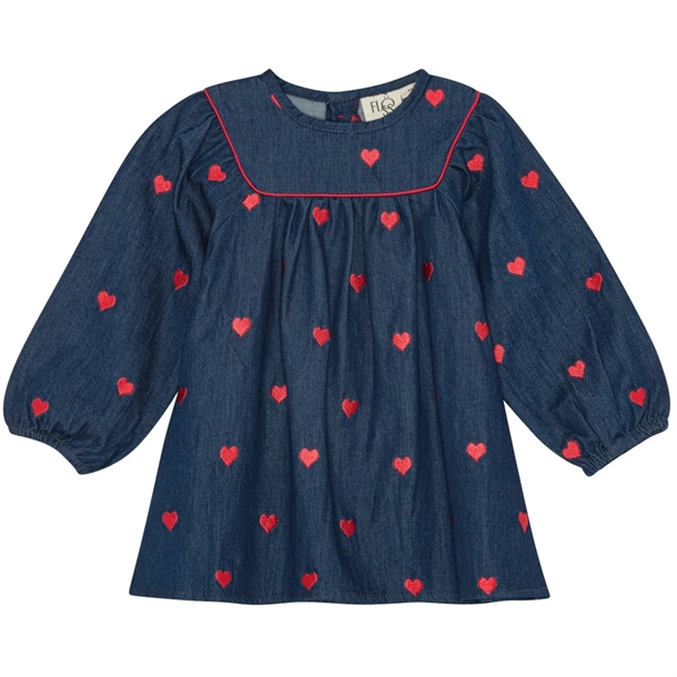 Flöss Kjole - Amee Dress - Mid Blue Heart - Hjerter