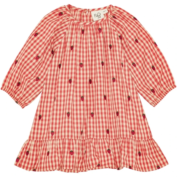 Flöss Kjole Molly - Berry Gingham - Jordbær