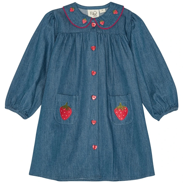 Flöss Kjole - Vilma Dress - Mid Blue Strawberry