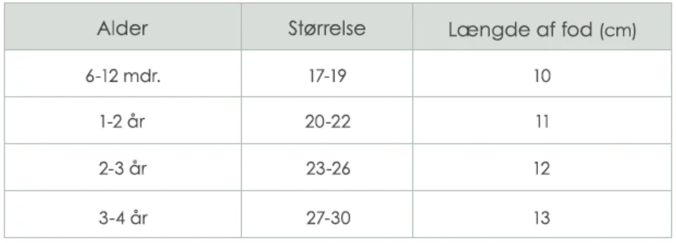 GoBabyGo strømper i bambus størrelsesguide
