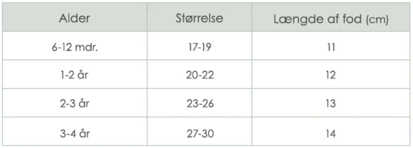 GoBabyGo strømper i tyk bomuld størrelsesguide