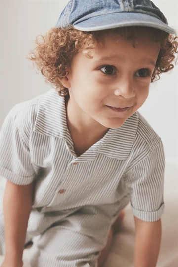 Huttelihut Shorts - YD Stripe - GOTS - Bering Sea - med blå og hvide striber