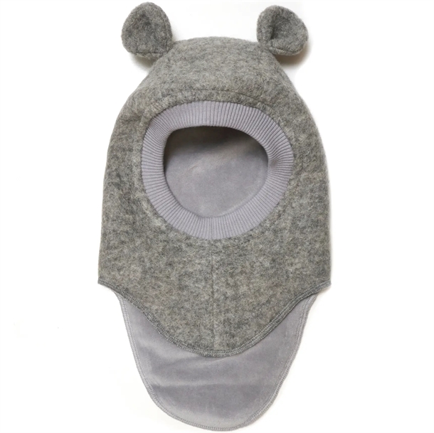 Huttelihut Elefanthue Uld/Bomuld 2-lags med ører - Medium Grey Melange