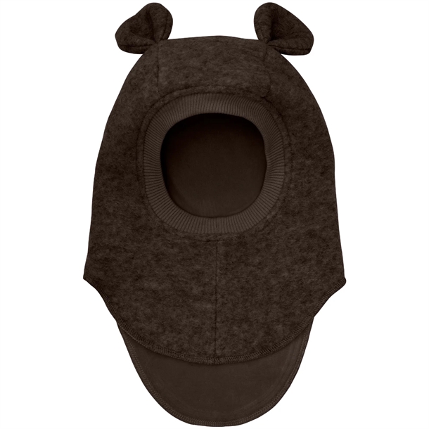 Huttelihut Hue - Uld/bomuld - 2-lags m. ører - Dark Brown Melange