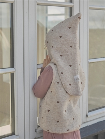 Huttelihut Hue Uld - All Over Emb. - Broderede Hjerter - Sand Melange