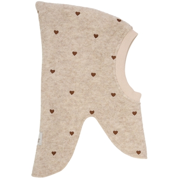 Huttelihut Hue Uld - All Over Emb. - Broderede Hjerter - Sand Melange