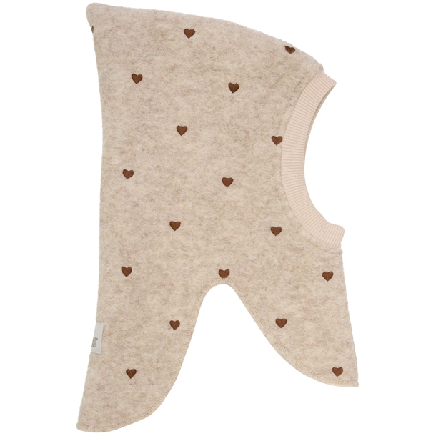 Huttelihut Hue Uld - All Over Emb. - Broderede Hjerter - Sand Melange