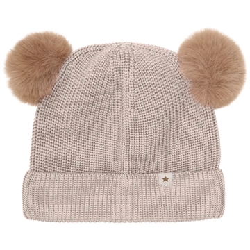 Huttelihut Hue - beanie uld strik med alpaca kvaster - Camel Melange