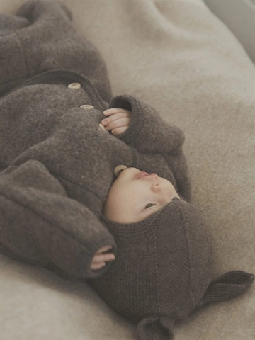 Huttelihut Hue med ører - Merinould - Brown Melange