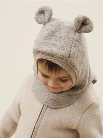 Huttelihut Hue m. ører - Uld/bomuld - 2-lags - Camel Melange