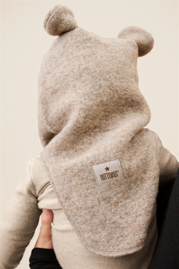 Huttelihut Hue m. ører - Uld/bomuld - 2-lags - Camel Melange