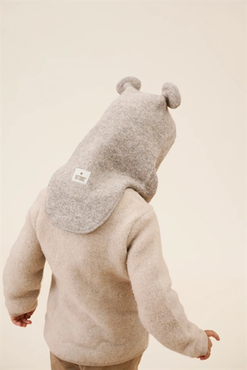 Huttelihut Hue m. ører - Uld/bomuld - 2-lags - Camel Melange