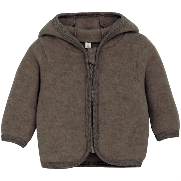 Huttelihut Jakke - Uld Fleece med ører - Brown Melange i brun