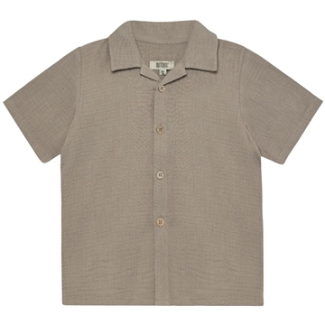 Huttelihut Skjorte - Kortærmet - Muslin - Moon Rock - i beigebrun