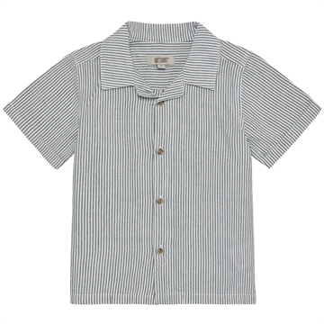 Huttelihut Skjorte - Kortærmet YD-Stripe - GOTS - Bering Sea - med blå og hvide striber