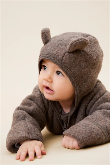Huttelihut Ulddragt med ører - Brown Melange i brun