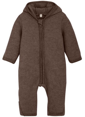 Huttelihut Ulddragt med ører - Brown Melange i brun