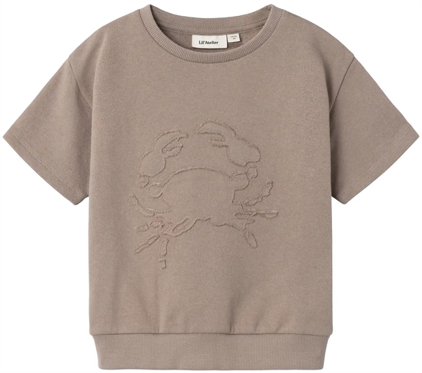 Lil Atelier T-shirt Sweat Jobo Mocha Meringue i beigebrun med broderet krabbe