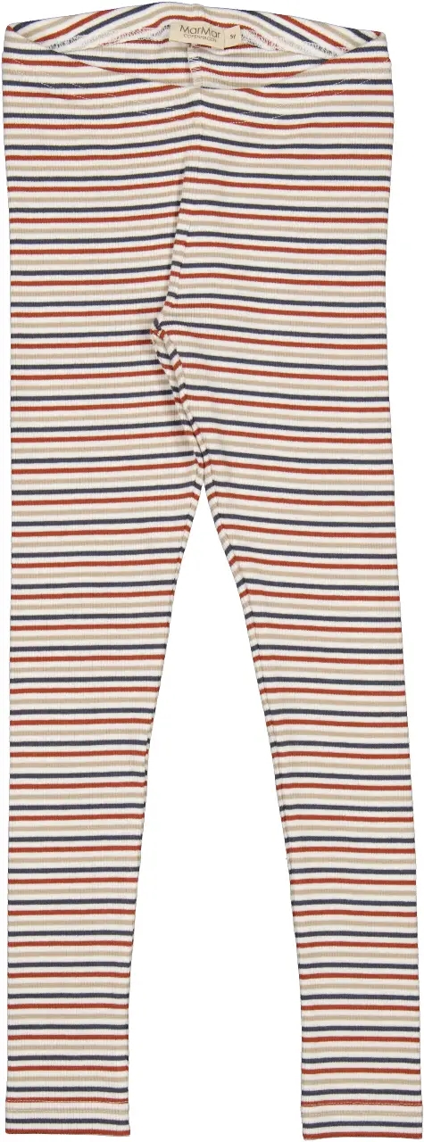 MarMar Leggings Stripe Mix med røde, blå, beige og hvide striber.