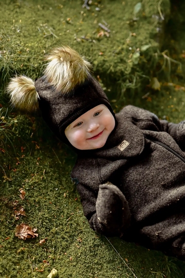 Mikk-Line Ulddragt m/lynlås & ombuk - Dark Brown Melange i mørkebrun