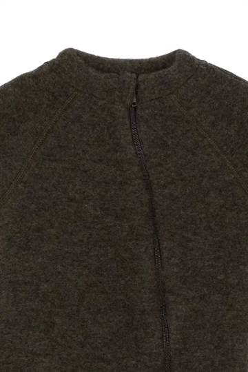 Mikk-Line Ulddragt m/lynlås & ombuk - Dark Brown Melange i mørkebrun