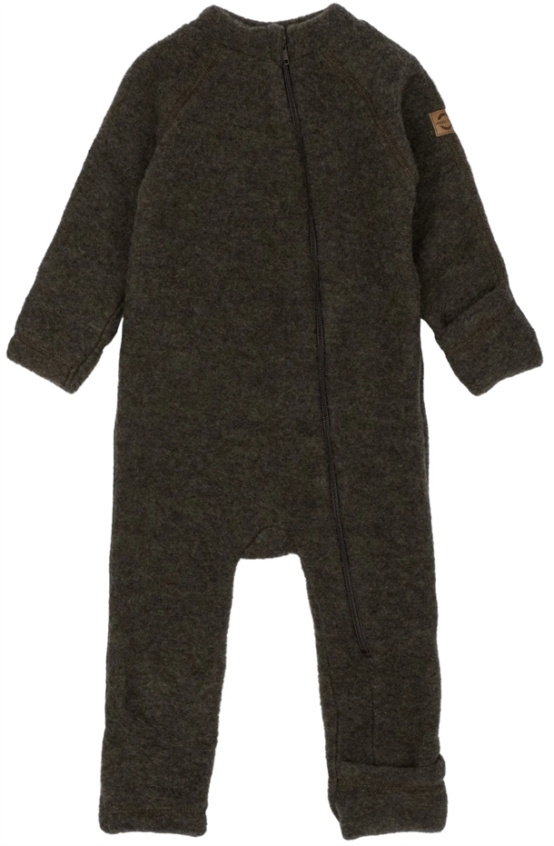 Mikk-Line Ulddragt m/lynlås & ombuk - Dark Brown Melange i mørkebrun