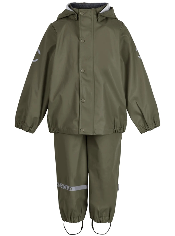 Mikk-Line Regntøj Dusty Olive m. seler - genanvendt PU