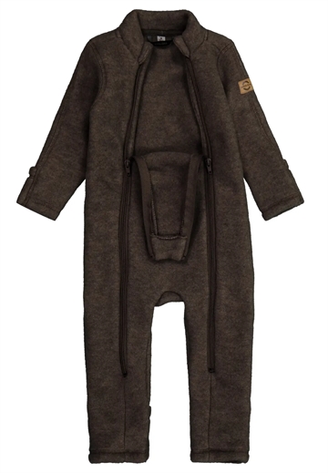 Mikk-Line Ulddragt - Dobbelt lynlås & ombuk - Dark Brown Melange i brun