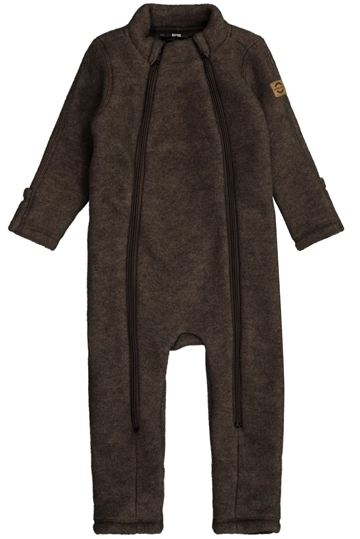 Mikk-Line Ulddragt - Dobbelt lynlås & ombuk - Dark Brown Melange i brun