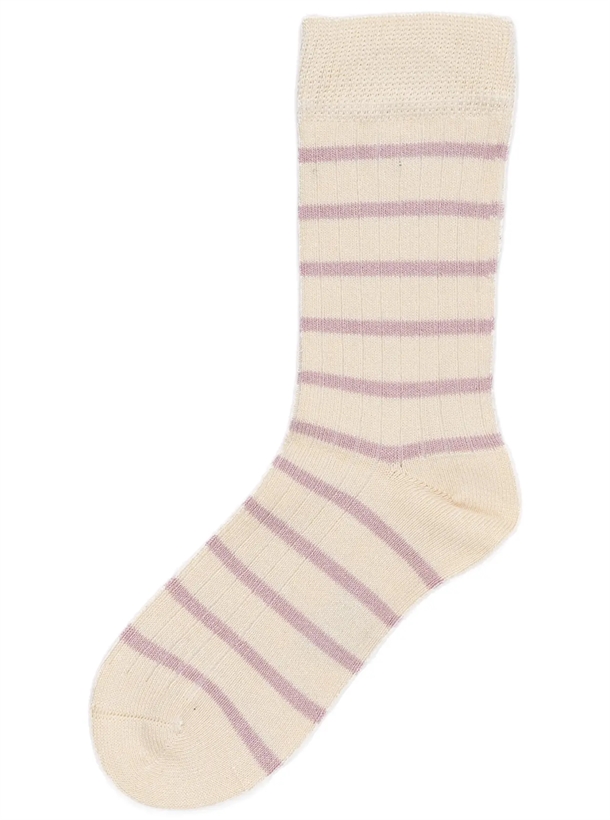 Minipop Bambus Strømper Striber - Rose/Off White