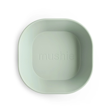 Mushie Spisesæt - Firkantet - sage - børneservice bestående af tallerken, skål og kop