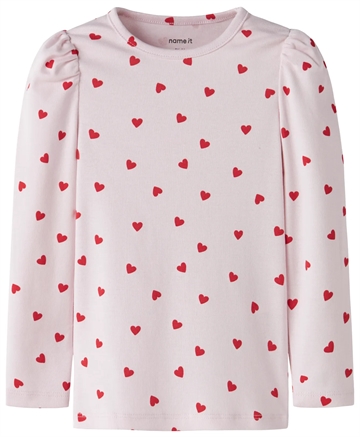 Name It Bluse - nmfbHEART - Cradle Pink - rosa med røde hjerter