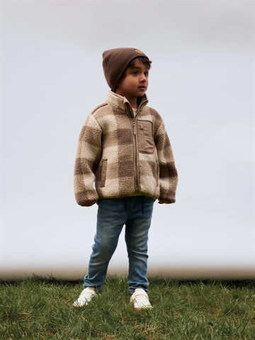Name It Fleece Jakke - nmmMonico Sherpa Check - Fossil - teddyjakke med tern i beige og brun