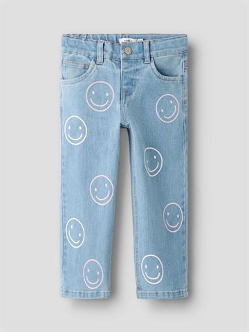 Name It Jeans - nmfRose Wide Jeans - Light Blue Denim med smiley