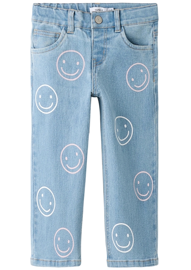 Name It Jeans - nmfRose Wide Jeans - Light Blue Denim med smiley