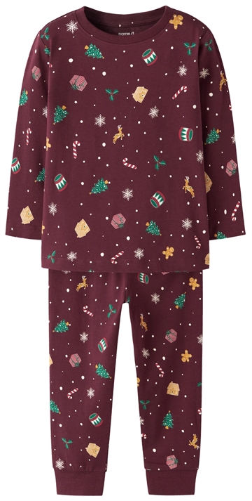 Name It Julenattøj - Vismas - Burgundy Xmas AOP