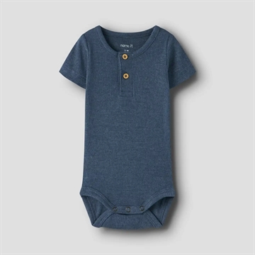 Name It Kortærmet Body - Kab - Knapper - Vintage Indigo Melange - i blå