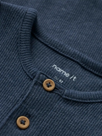 Name It Kortærmet Body - Kab - Knapper - Vintage Indigo Melange - i blå