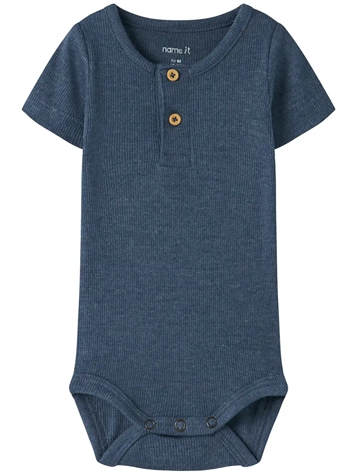 Name It Kortærmet Body - Kab - Knapper - Vintage Indigo Melange - i blå