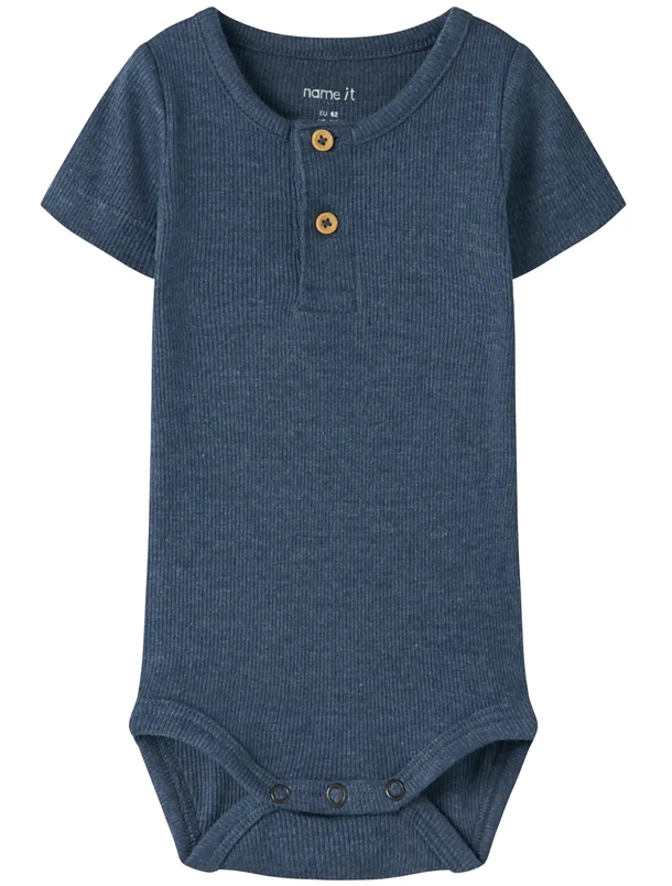 Name It Kortærmet Body - Kab - Knapper - Vintage Indigo Melange - i blå