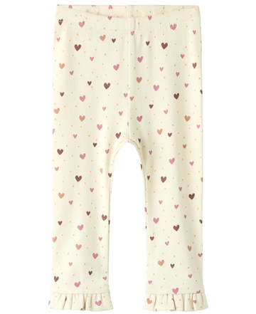 Name It Leggings - nbfHayla - Almond Milk med hjerter