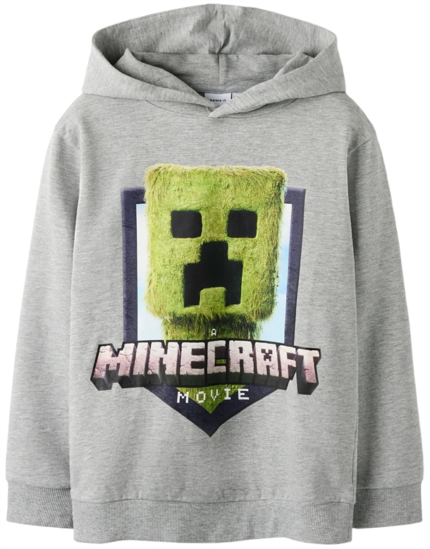 Name It Minecraft Hættetrøje - NKMOL Creeper - Grey Melange